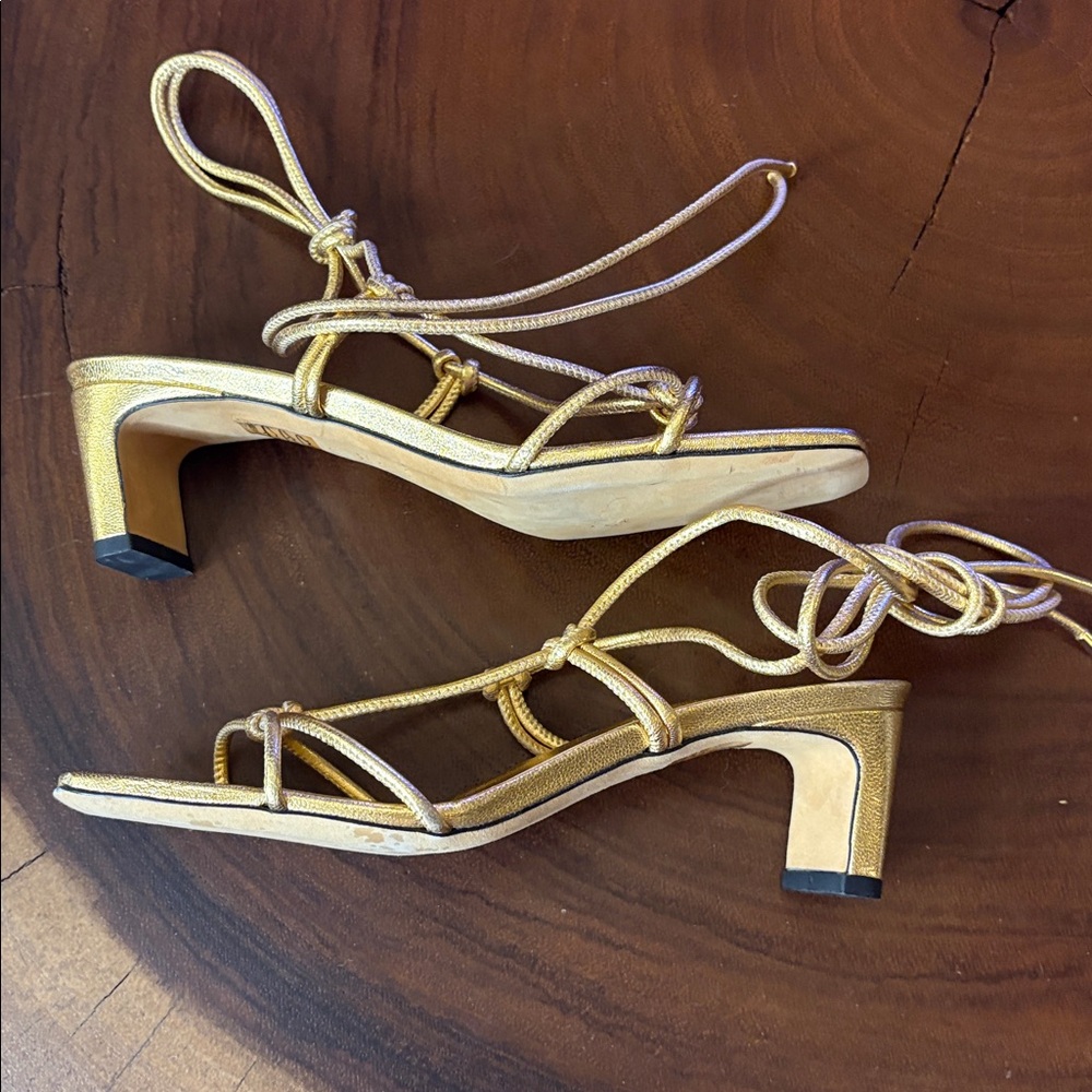 Anine Bing Graham Ankle Wrap Gold Sandals Size 38 - Picture 7 of 11